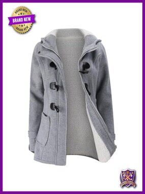 Horn Button Fleece Thicken Hooded Winter Warm Coat Jacket